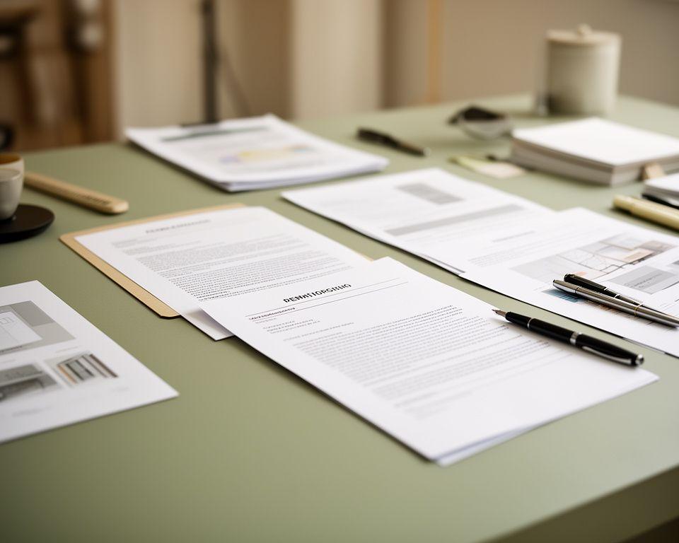 Creative legal consultation desk with contract pages, design proofs and a calm studio setting in Tilburg