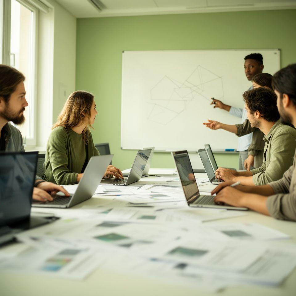 Development team bespreekt softwarearchitectuur in een lichte Tilburgse kantoorruimte met laptops, whiteboard en contractnotities